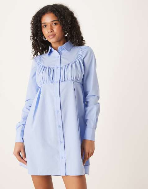 ASOS DESIGN bust detail shirt mini dress in blue - view 1