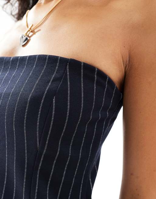 ASOS DESIGN - Bustier long d'ensemble en jersey rayé - Bleu marine, 3 de 4