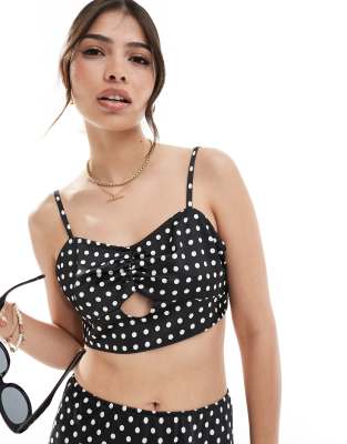 ASOS DESIGN - Bustier-Oberteil aus Satin in Schwarz-Weiß gepunktet, Kombiteil-Bunt