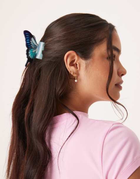 ASOS DESIGN butterfly hair claw in blue multi - view 1