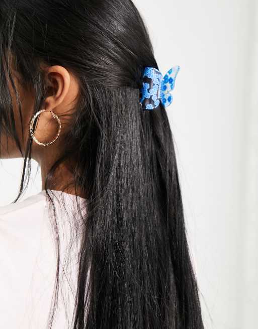 ASOS DESIGN butterfly hair clip claw with flower pattern design