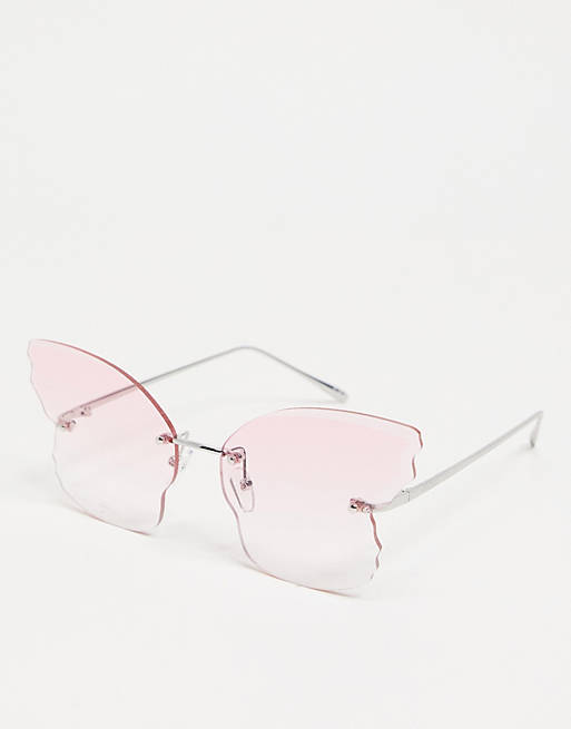 ASOS DESIGN butterfly rimless sunglasses in pink fade lens