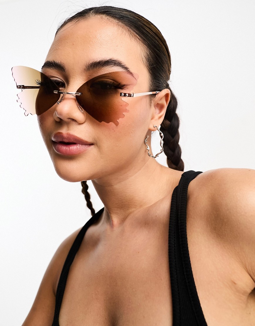 ASOS DESIGN butterfly rimless sunglasses in purple