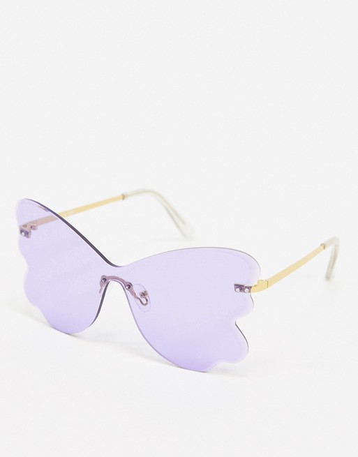 ASOS DESIGN butterfly shape sunglasses in lilac lens