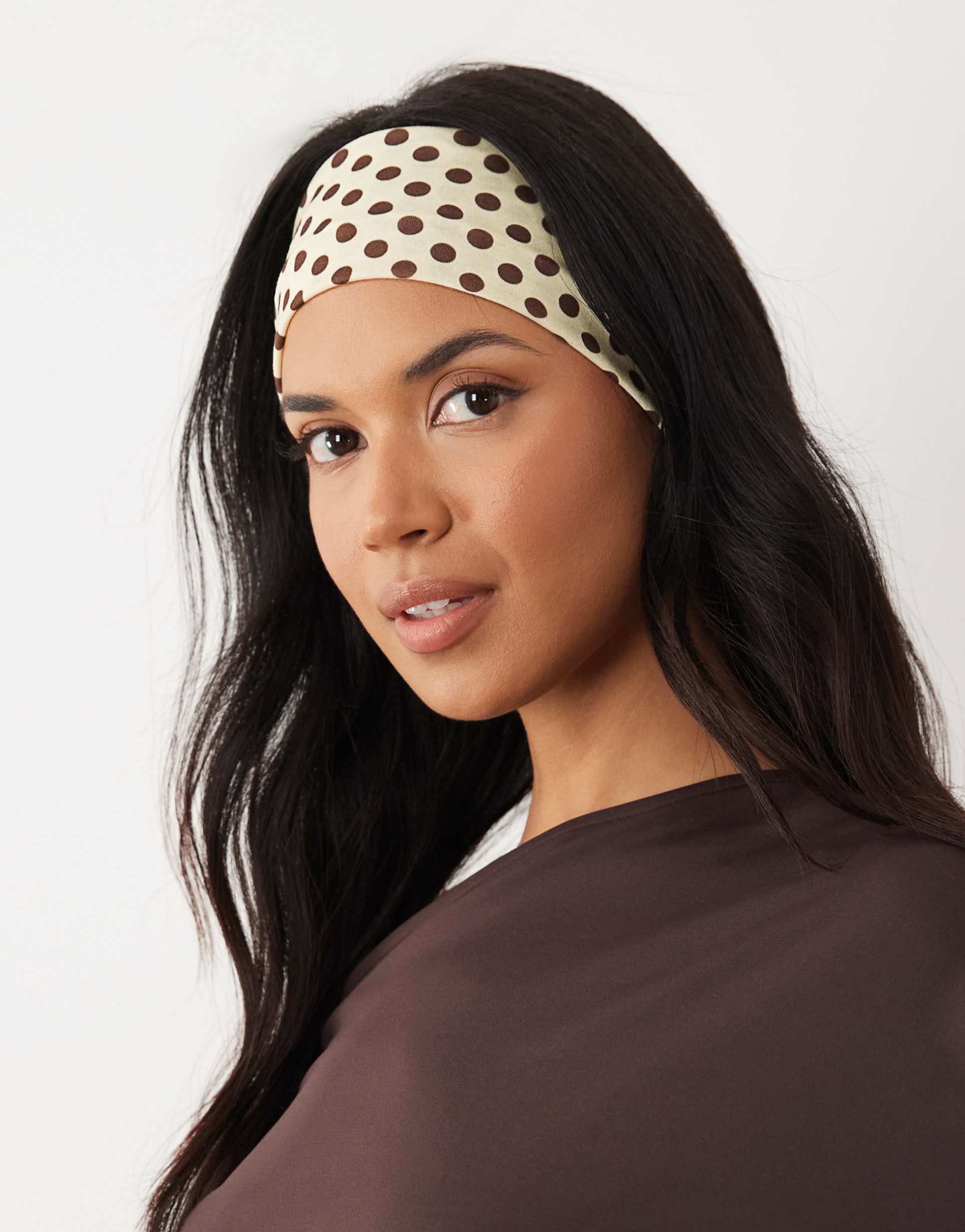 asos design buttermilk and brown poka dot headband