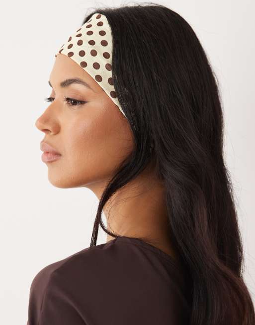 ASOS DESIGN Buttermilk and brown poka dott headband, 3 of 3