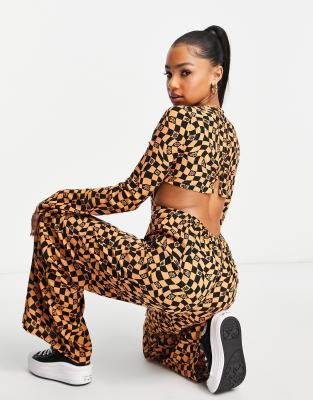 Asos Studio Happy Asos Design Button Back Jumpsuit In Checkerboard Print-multi In Multi