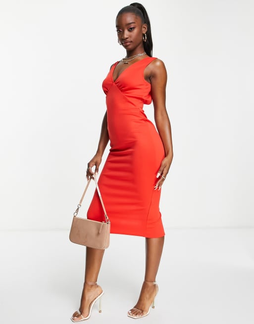 Red button midi store dress