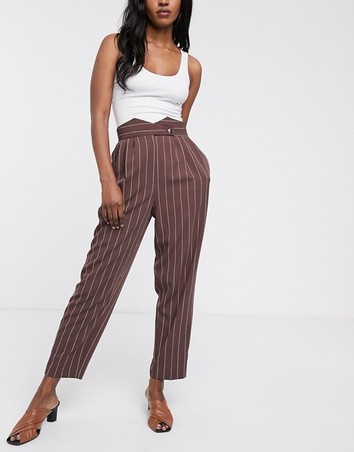 ASOS DESIGN high waist tapered trousers with button detail