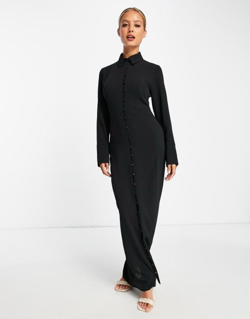 ASOS DESIGN button detail maxi shirt dress in black ASOS