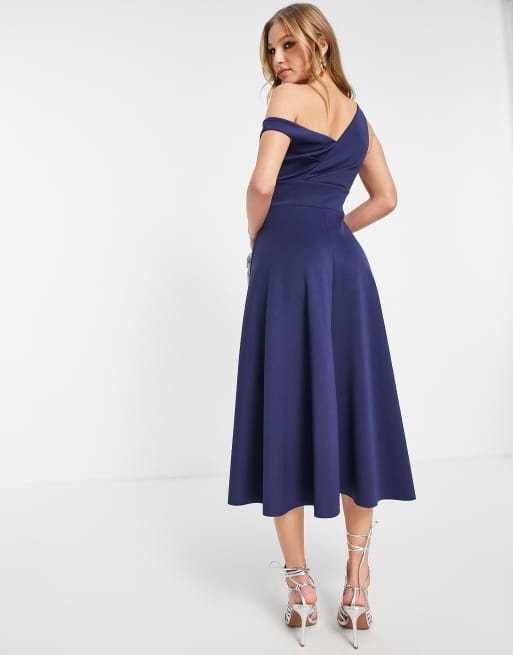 ASOS DESIGN button detail midi prom dress in navy