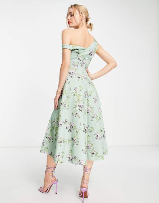 ASOS DESIGN button detail midi prom dress in sage floral ASOS