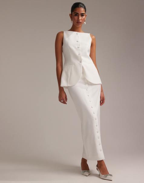 ASOS DESIGN button detail pencil midaxi skirt in white - view 1