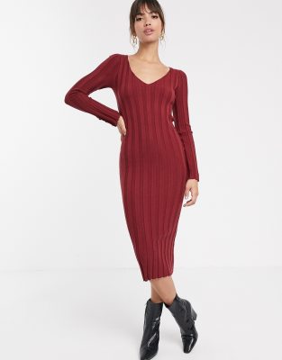 ribbed button detail midi dress