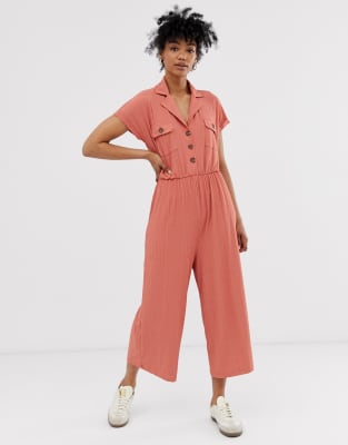 short sleeve button up jumpsuit