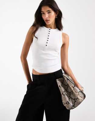 Asos Design Button Detail Sleeveless Tank Top In White