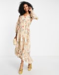 [ASOS DESIGN] ASOS DESIGN button detail smock maxi dress in printed floral metallic jacquard-Multi 4 Metallic Jacquard