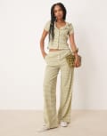 [ASOS DESIGN] ASOS DESIGN button detail wide leg pants in green gingham (part of a set) S GREEN