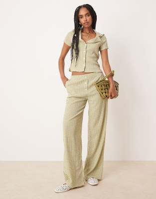 ASOS DESIGN button detail wide leg trouser co-ord in green gingham - view 1