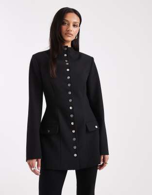 Asos Design Button Detailing Slim Fit Blazer In Black