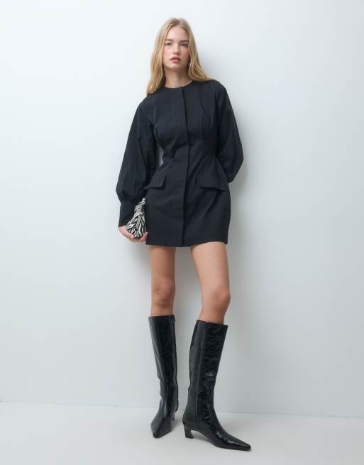 ASOS DESIGN button down blazer structured mini dress in black, 2 of 4