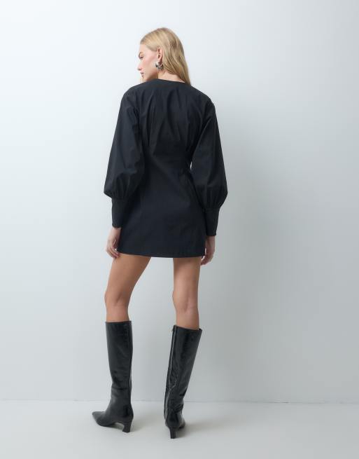 ASOS DESIGN button down blazer structured mini dress in black, 4 of 4