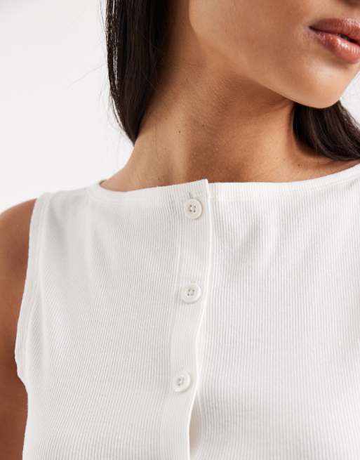 ASOS DESIGN button down boat neck top in cream, 3 of 4