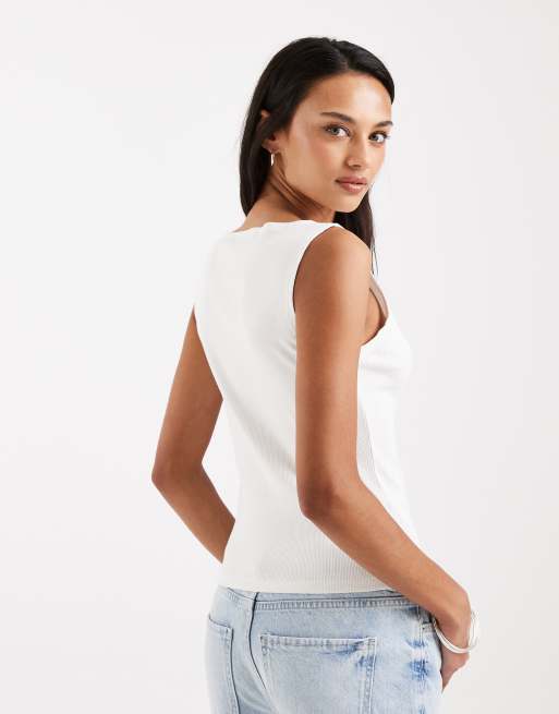 ASOS DESIGN button down boat neck top in cream, 4 of 4