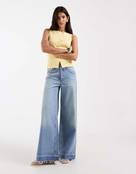 ASOS DESIGN button down boat neck top in yellow - view 1