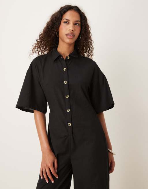 ASOS DESIGN button down collared wide leg jumpsuit in black