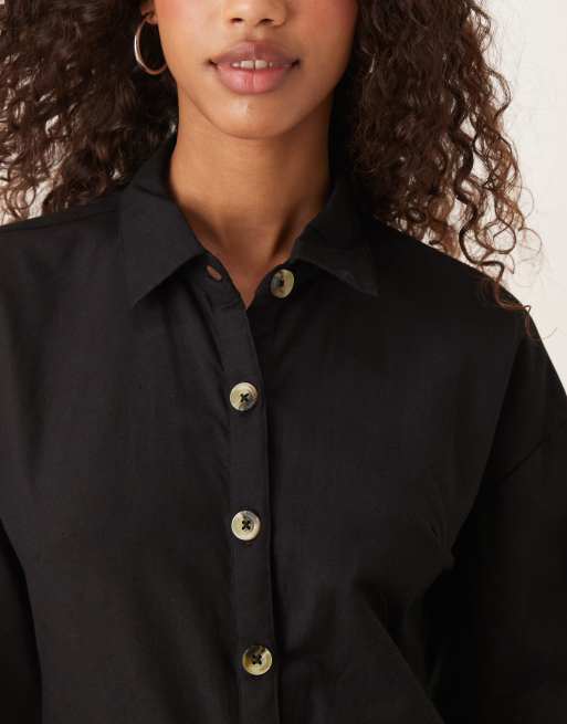 ASOS DESIGN button down collared wide leg jumpsuit in black