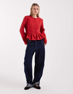 Asos Design Button Down Peplum Blazer In Red