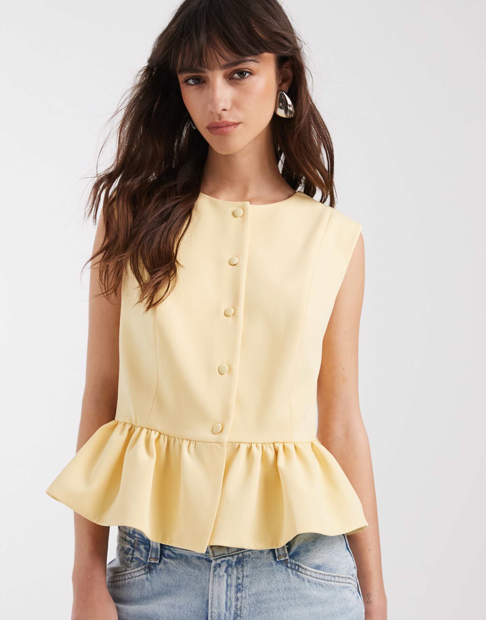 asos design button down peplum tailored top in buttermilk