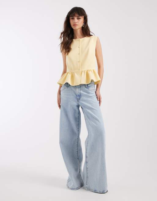 ASOS DESIGN button down peplum tailored top in buttermilk, 2 of 4