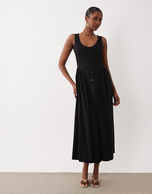 black midi dresses Velvi - Janelle Dress - supported by wide organza straps that tie at the shoulders Bigersell Black Midi Dresses for