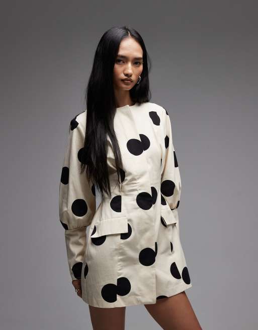 ASOS DESIGN button down structured blazer mini dress in cream polka dots, 4 of 4