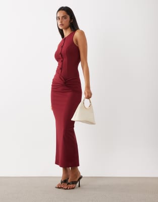 Asos Design Button Down Structured Maxi Dress In Red