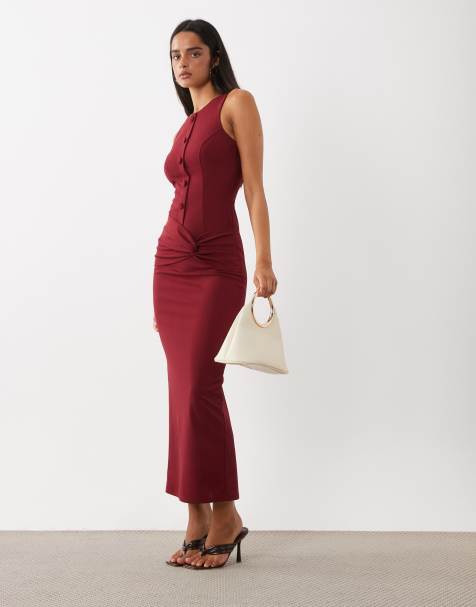 ASOS DESIGN button down structured maxi dress in wine - view 1