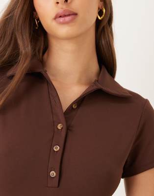 Asos Design Button Down T-shirt Hybrid Midi Dress In Brown