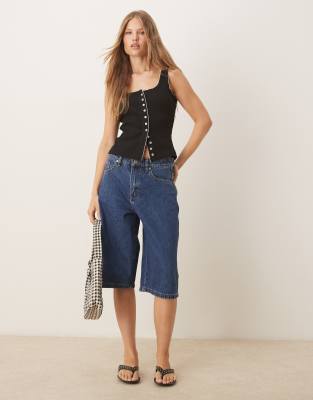 Asos Design Button Down Tank Top With Blanket Stitch Detail In Black