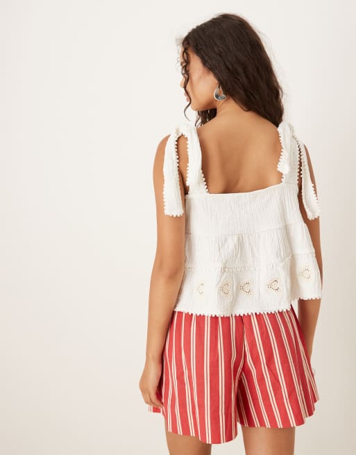 ASOS DESIGN button down tie strap cami top with heart detail