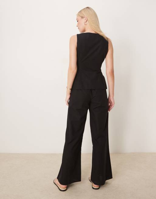 ASOS DESIGN button down vest jumpsuit in black