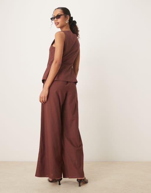 ASOS DESIGN button down vest jumpsuit in chocolate