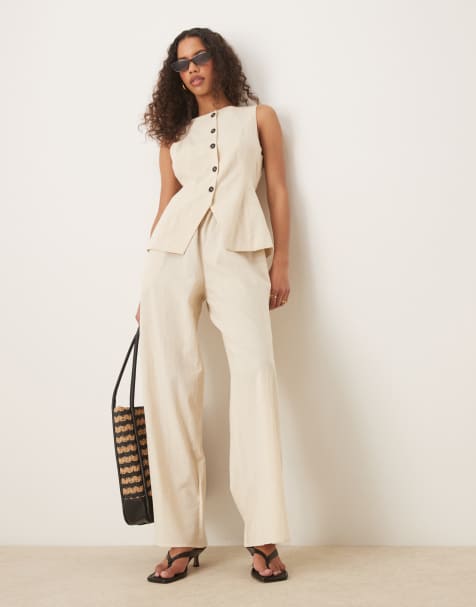 ASOS DESIGN button down vest jumpsuit in oat - view 1