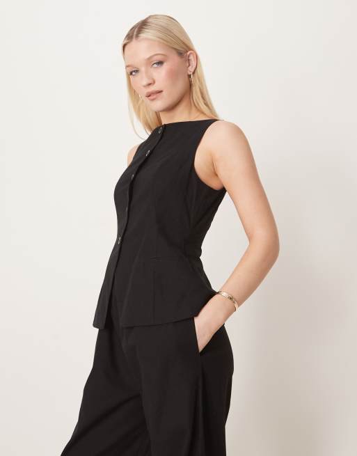 ASOS DESIGN button down vest jumpsuit in black