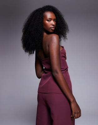 Asos Design Button Front Bandeau Top Set In Purple
