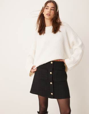 Asos Design Button Front Boucle Mini Skirt In Black