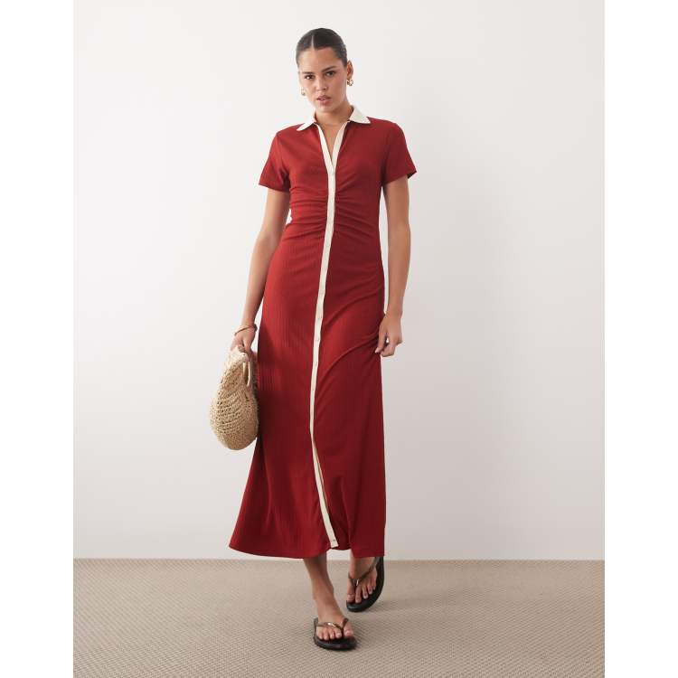 red dress white cap Extended Cap Sleeve Dress, Crimson/Cream
