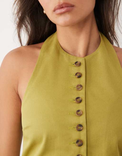 ASOS DESIGN button front halterneck vest in green - part of a set, 4 of 4