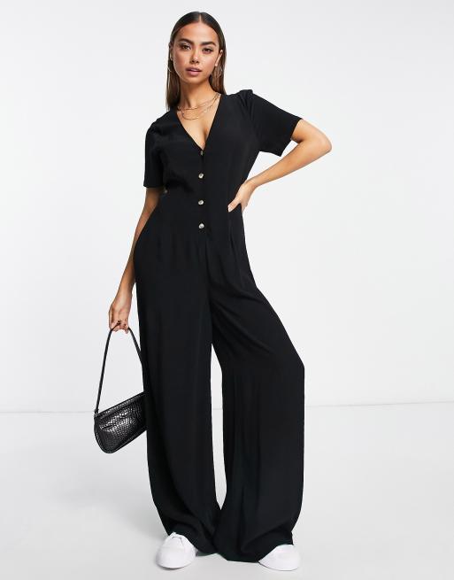 ASOS DESIGN button front jumpsuit with wide leg in black | ASOS